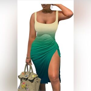 Women's Summer Sexy Sleeveless Side Split
Bodycon Ruched Midi Tank Dress size L